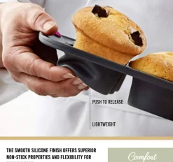 12-Cup Silicone Muffin Pan with Hard Lining, Nonstick & Heat-Resistant, Grey/Mint