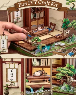CUTEBEE® Book Nook Kit Japanese Tea House DIY Miniature House Shelf Insert Decor Diorama Kit