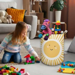 Cute Sunshine Laundry Basket, Boho Sunshine Nursery Waterproof Collapsible Laundry Hamper Dirty Clothes Storage Toy Bin Organizer for Toddler Baby Kids Room Bedroom Bathroom College Dorm