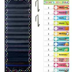 Daily Schedule Pocket Chart Educational Pocket Chart for Classroom Office Home Teachers Preschool Activity Supplies 15 Pockets 14 Double-Sided Reusable Dry-Eraser Card 13 x 37 Inches