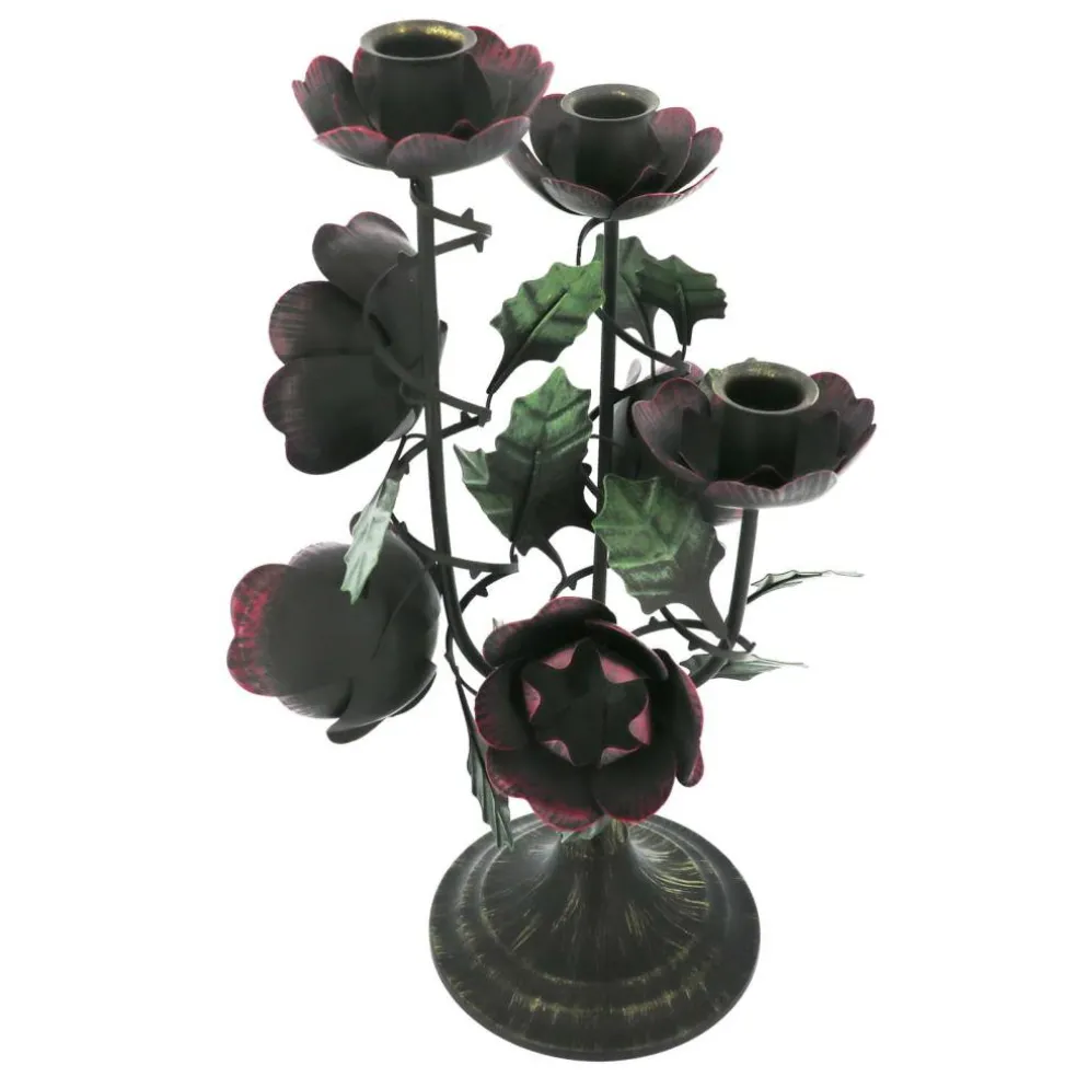 13.75" Dark Metal Rose 3-Taper Candle Holder by Ashland®