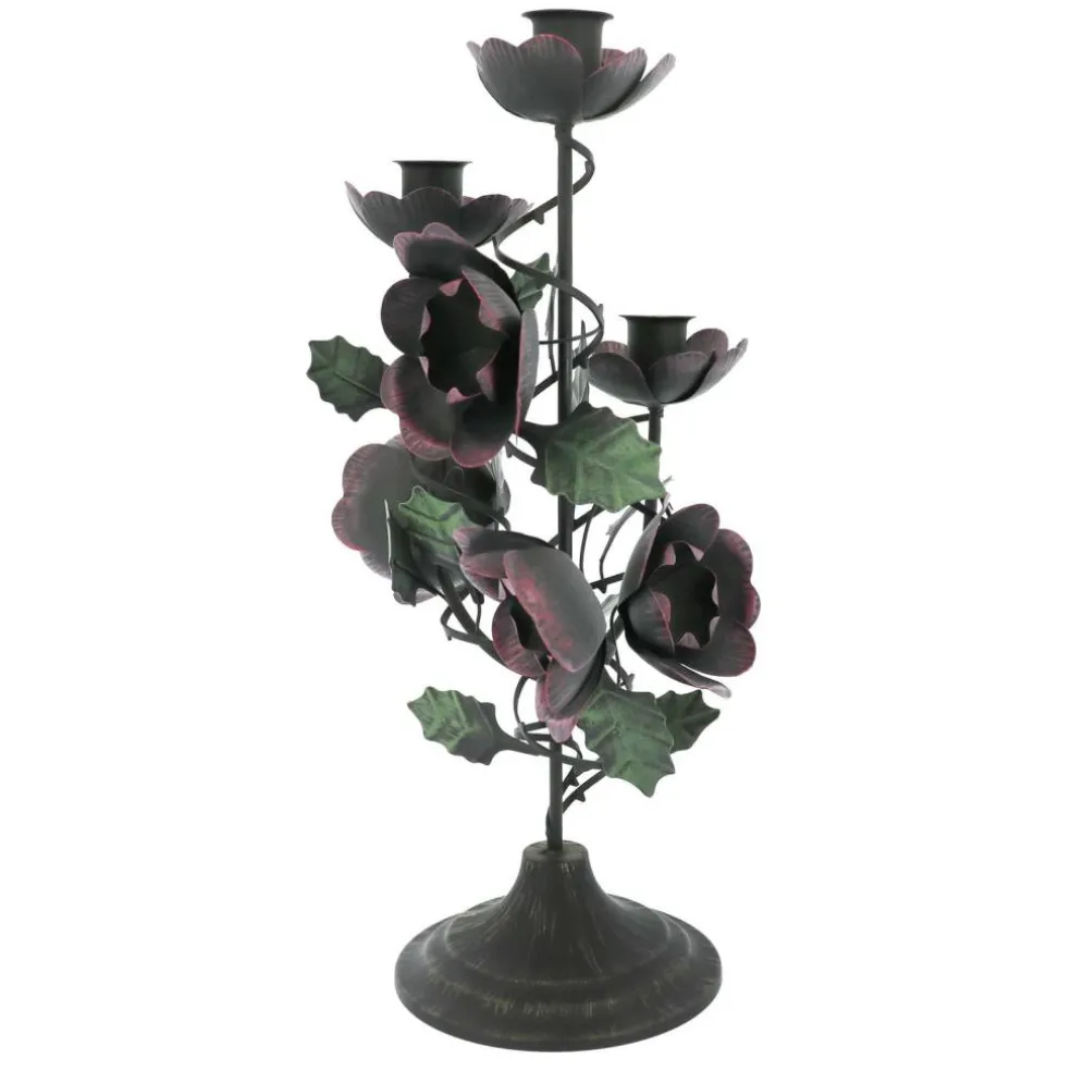 13.75" Dark Metal Rose 3-Taper Candle Holder by Ashland®