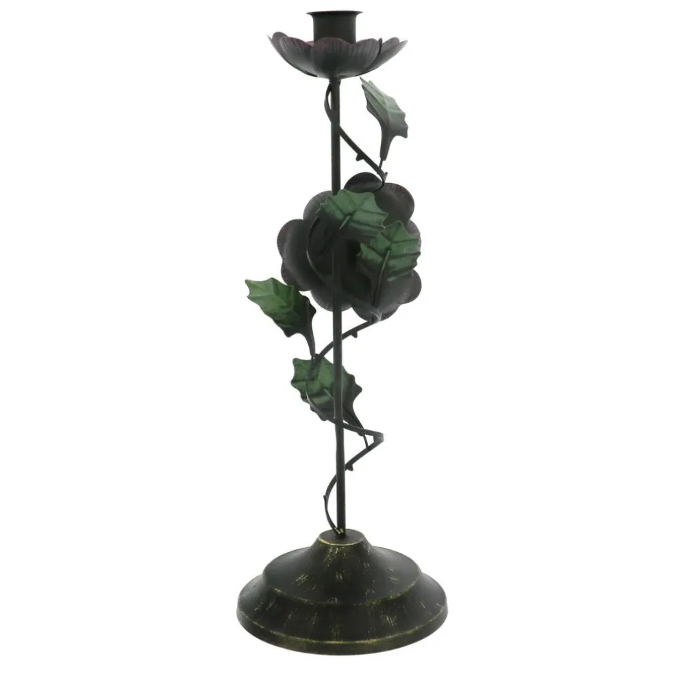13" Dark Metal Rose Taper Candle Holder by Ashland®