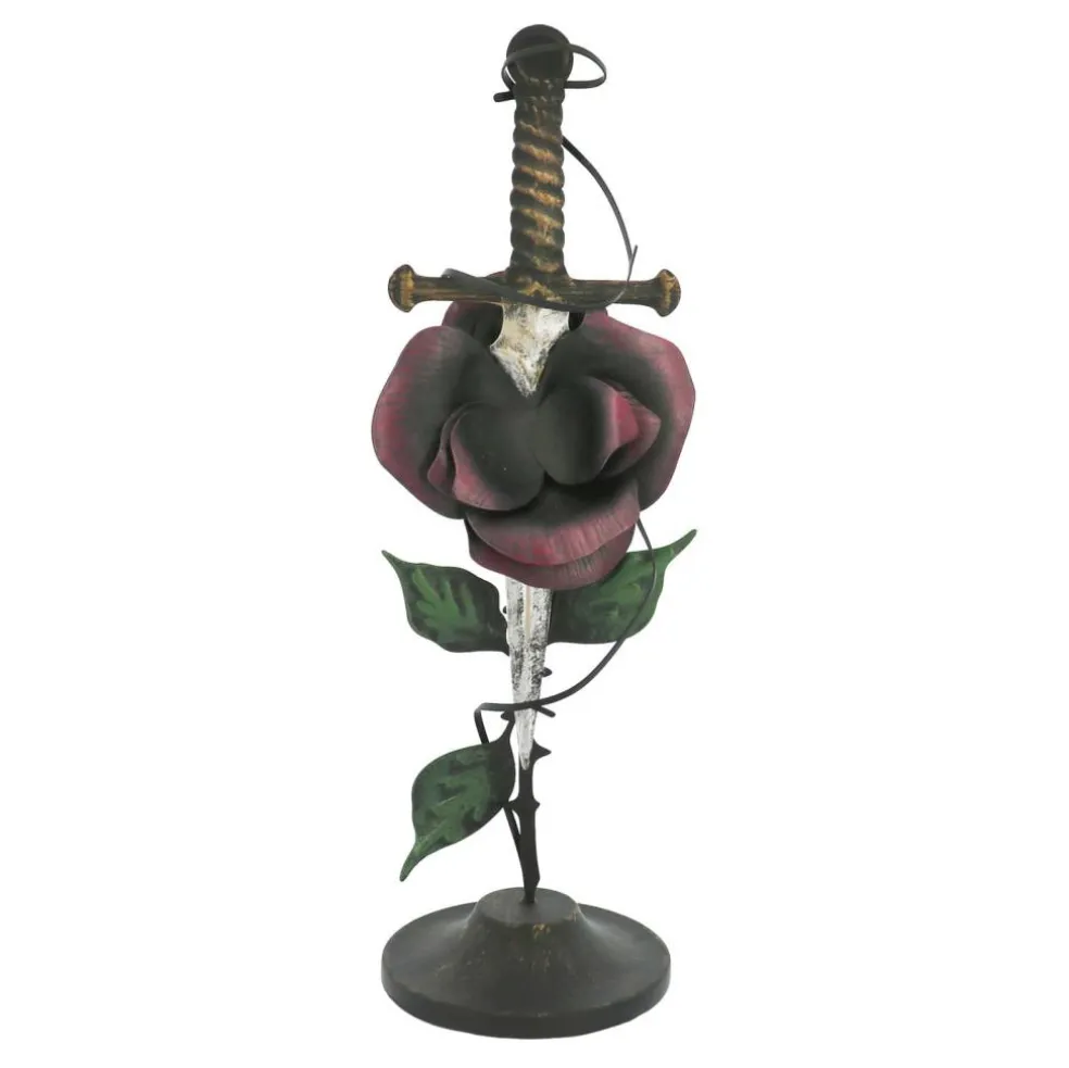 10.75" Dark Sword-Pierced Rose Metal Tabletop Accent by Ashland®