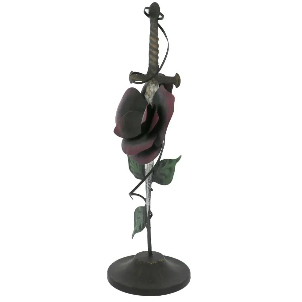 10.75" Dark Sword-Pierced Rose Metal Tabletop Accent by Ashland®