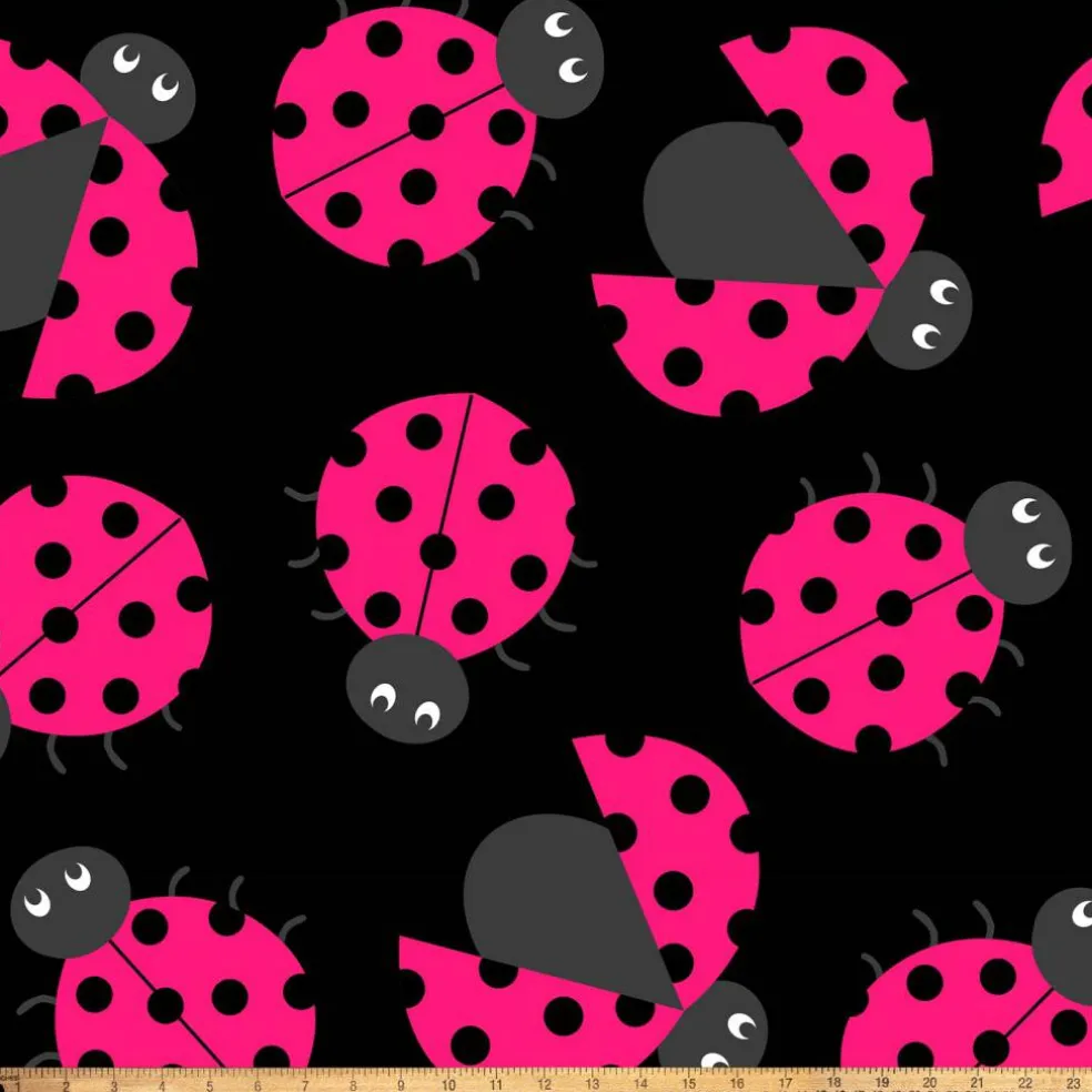 DAVID TEXTILES LADY BUG CROWD HOT PINK HEAVENLY PLUSH 1.5 YD CUT