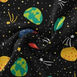 DAVID TEXTILES PLANETS AND STARS BLACK FLANNEL 6 YD BOLT