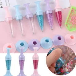5d diamond painting pen flower pot shaped comfort grip standable ergonomic point drill pen for diamond painting and nail art, diamond painting kits, nail art accessories (pink)