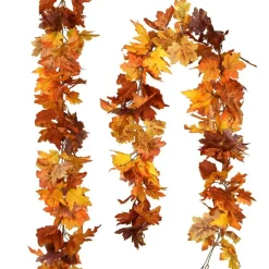 DearHouse 2 Pack Fall Maple Leaf Garland - 5.9Ft/Piece Hanging Vine Artificial Autumn Foliage for Thanksgiving, Home, Wedding, Fireplace, Party, Christmas Decor (Light Orange)