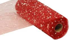 Deco Mesh: Red and White Snow Mesh 10" x 10 Yards – Decorative Flocked Christmas Mesh for Wreaths, Garlands, Swags, and Winter Crafts