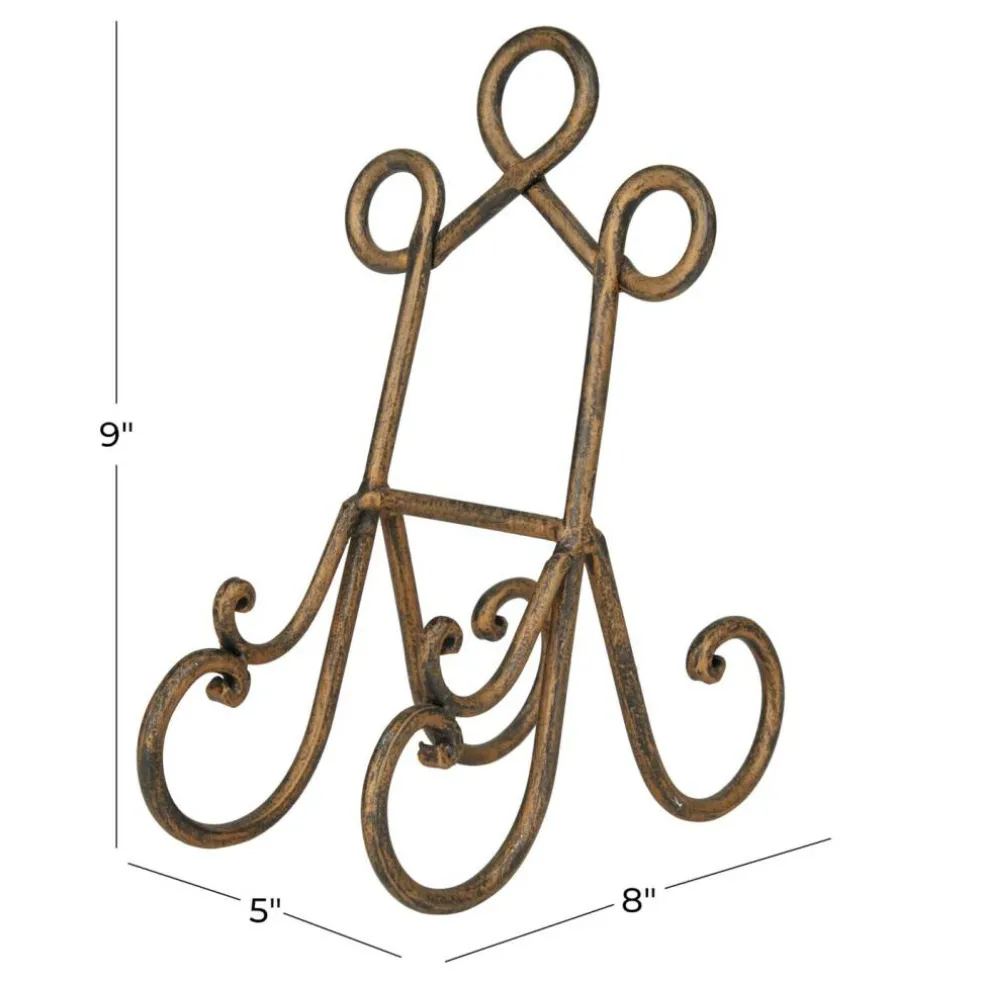 Deco 79 Metal Display Easel Scroll Tabletop Easel, Display Stand 5" x 8" x 9", Brown