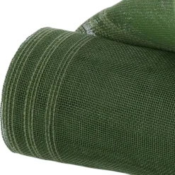 Deco Poly Mesh: Low-Fray Moss Green Fine Weave Border Stripe Mesh, Faux Jute