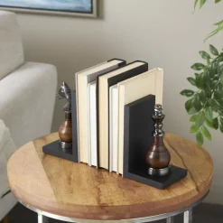 Decorative Dark Brown & Silver Chess Bookend Set