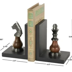 Decorative Dark Brown & Silver Chess Bookend Set