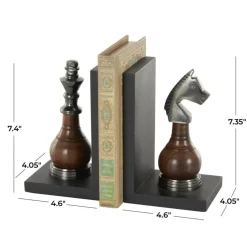 Decorative Dark Brown & Silver Chess Bookend Set