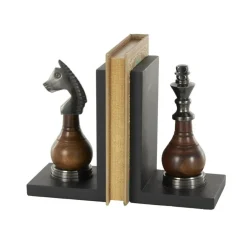 Decorative Dark Brown & Silver Chess Bookend Set