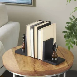 Decorative Dark Brown & Silver Chess Bookend Set