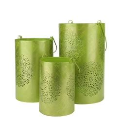 Decorative Floral Cut-Out Pillar Candle Lantern Set