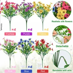 Decor 24 Bundles Artificial Flowers for Outdoors Fake Silk Flowers UV Resistant Faux Plastic Plants for Spring Summer Garden Porch Window Box Table Vase Home Indoor Outdoor Decoration, Mixed