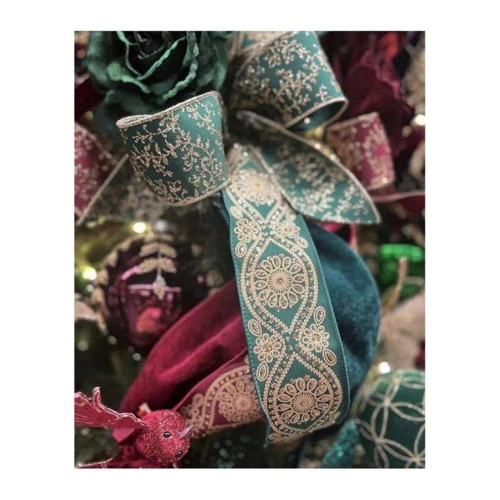 2.5" Deluxe Wavy Floral Ribbon: Hunt Green (10 Yards)