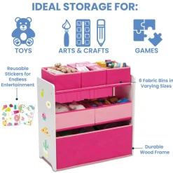 Design and Store Pink 6 Bin Toy Organizer