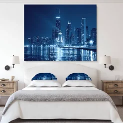 Designart - Blue Chicago Skyline Night - Cityscape Photo Canvas Print