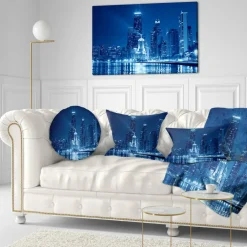 Designart - Blue Chicago Skyline Night - Cityscape Photo Canvas Print