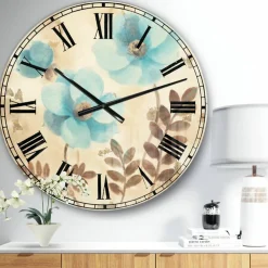 Designart 'Blue Poppies Cottage Flowers Ii Farmhouse Wall Clock