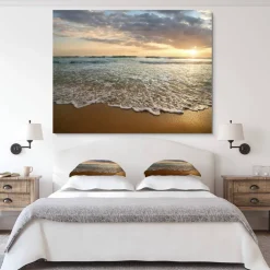 Designart - Bright Cloudy Sunset in Calm Ocean - Seashore Canvas Art Print