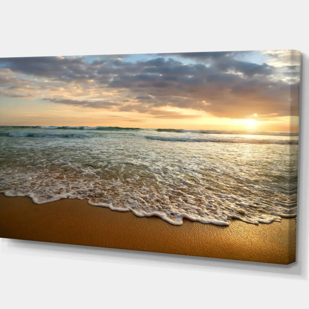 Designart - Bright Cloudy Sunset in Calm Ocean - Seashore Canvas Art Print