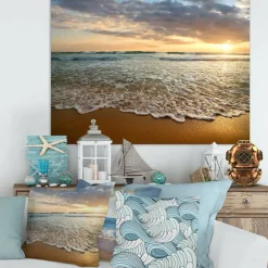 Designart - Bright Cloudy Sunset in Calm Ocean - Seashore Canvas Art Print
