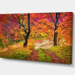 Designart - Bright Colorful Fall Trees in Forest - Large Landscape Canvas Art Print