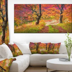 Designart - Bright Colorful Fall Trees in Forest - Large Landscape Canvas Art Print