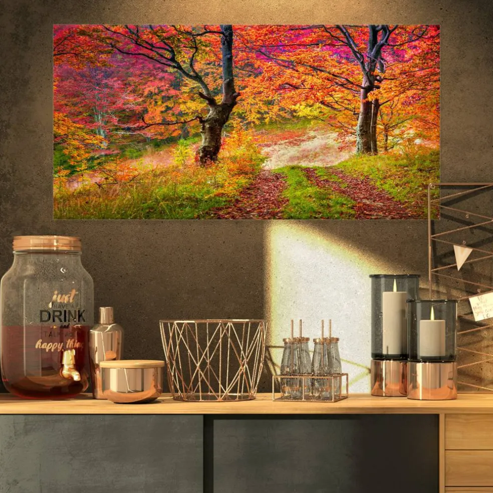 Designart - Bright Colorful Fall Trees in Forest - Large Landscape Canvas Art Print