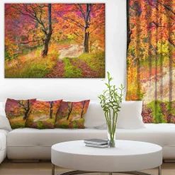 Designart - Bright Colorful Fall Trees in Forest - Large Landscape Canvas Art Print