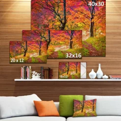 Designart - Bright Colorful Fall Trees in Forest - Large Landscape Canvas Art Print