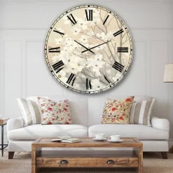Designart 'Brown Onn Grey Blossoms Traditional Wall Clock