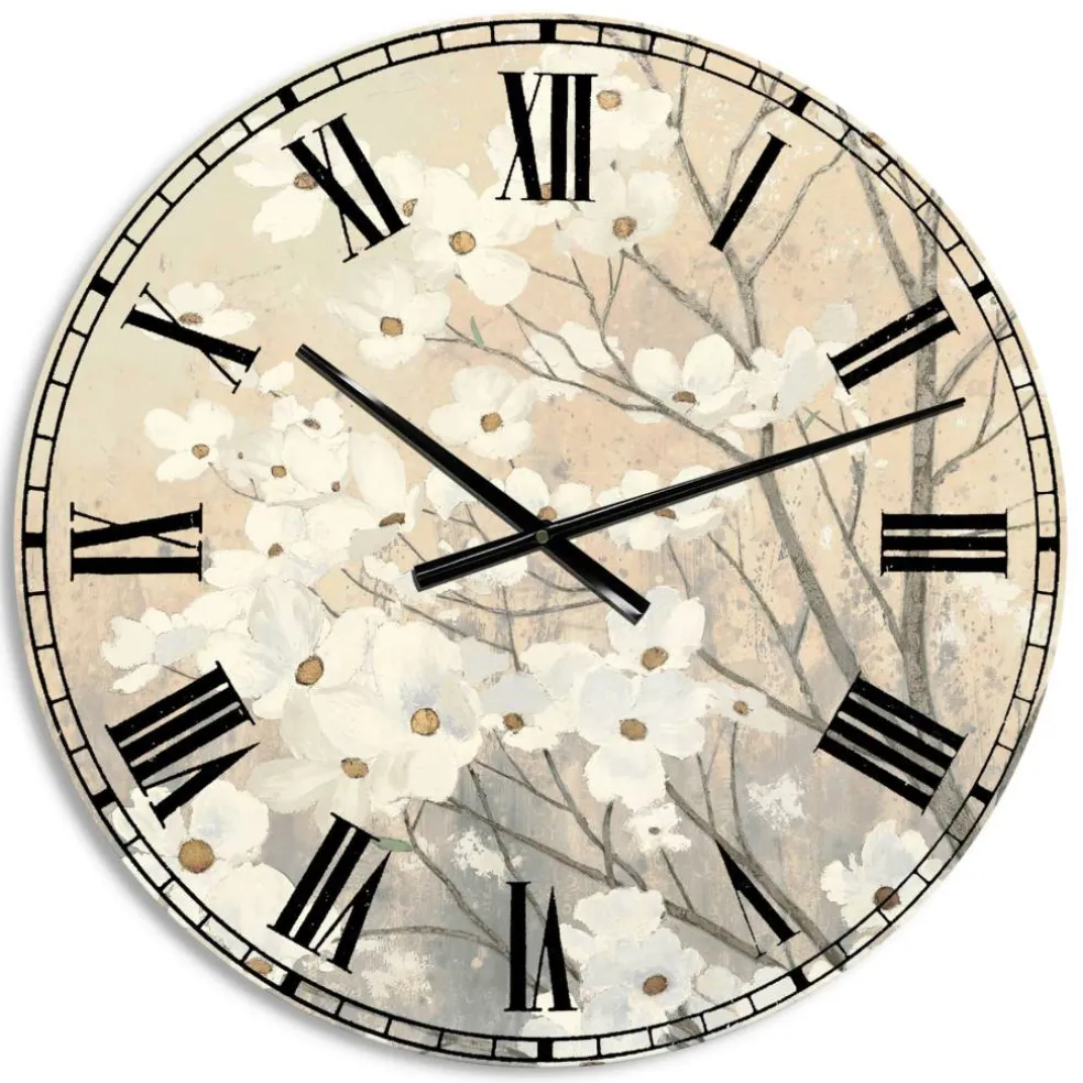 Designart 'Brown Onn Grey Blossoms Traditional Wall Clock