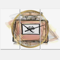 Designart Chic Nr 5 Paris Parfum V Oversized Fashion Multipanel Wall Clock