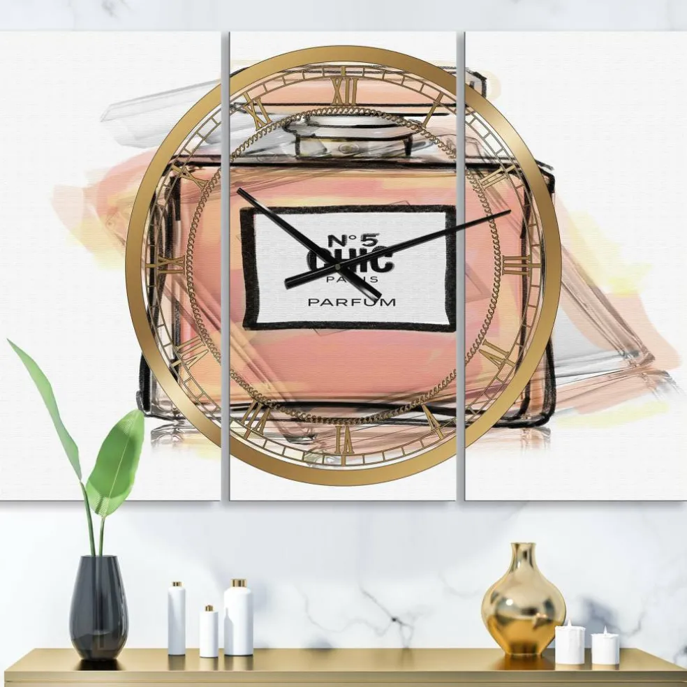 Designart Chic Nr 5 Paris Parfum V Oversized Fashion Multipanel Wall Clock