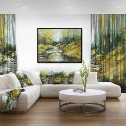 Designart - Creek in the Forest Oil Painting - Landscape Painting Canvas Print in Black Frame