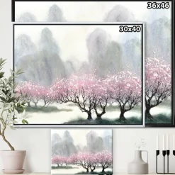 Designart - Flowering Trees at Spring - Landscape Art Print Framed Canvas