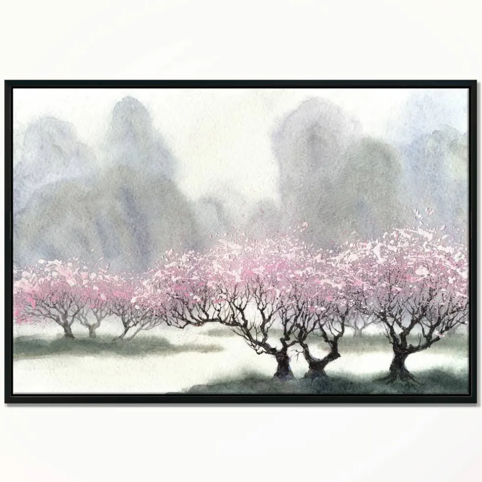 Designart - Flowering Trees at Spring - Landscape Art Print Framed Canvas