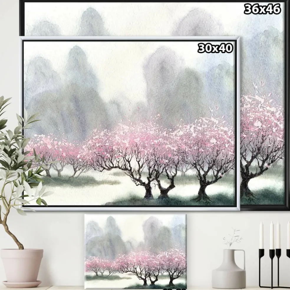 Designart - Flowering Trees at Spring - Landscape Art Print Framed Canvas