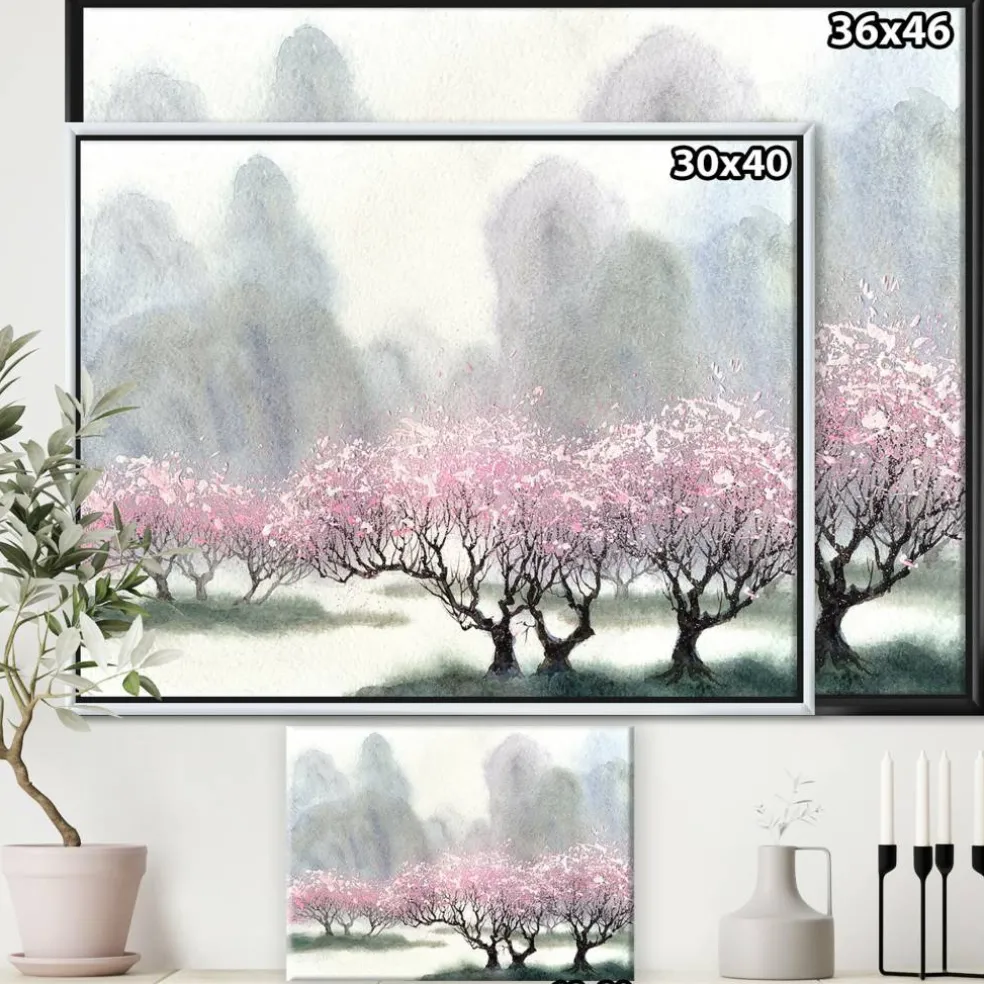 Designart - Flowering Trees at Spring - Landscape Art Print Framed Canvas
