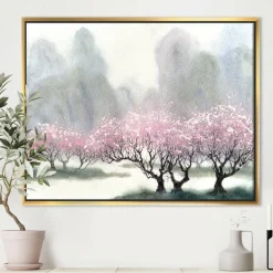 Designart - Flowering Trees at Spring - Landscape Art Print Framed Canvas