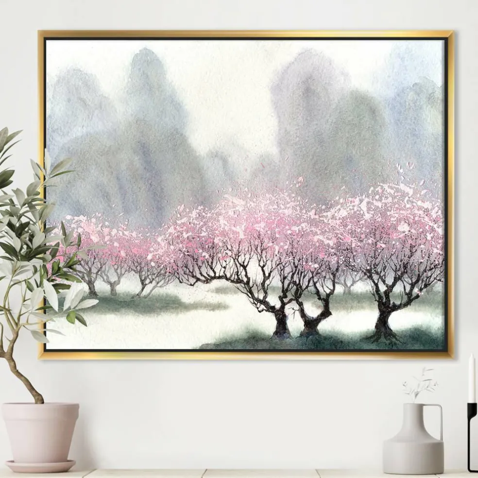 Designart - Flowering Trees at Spring - Landscape Art Print Framed Canvas