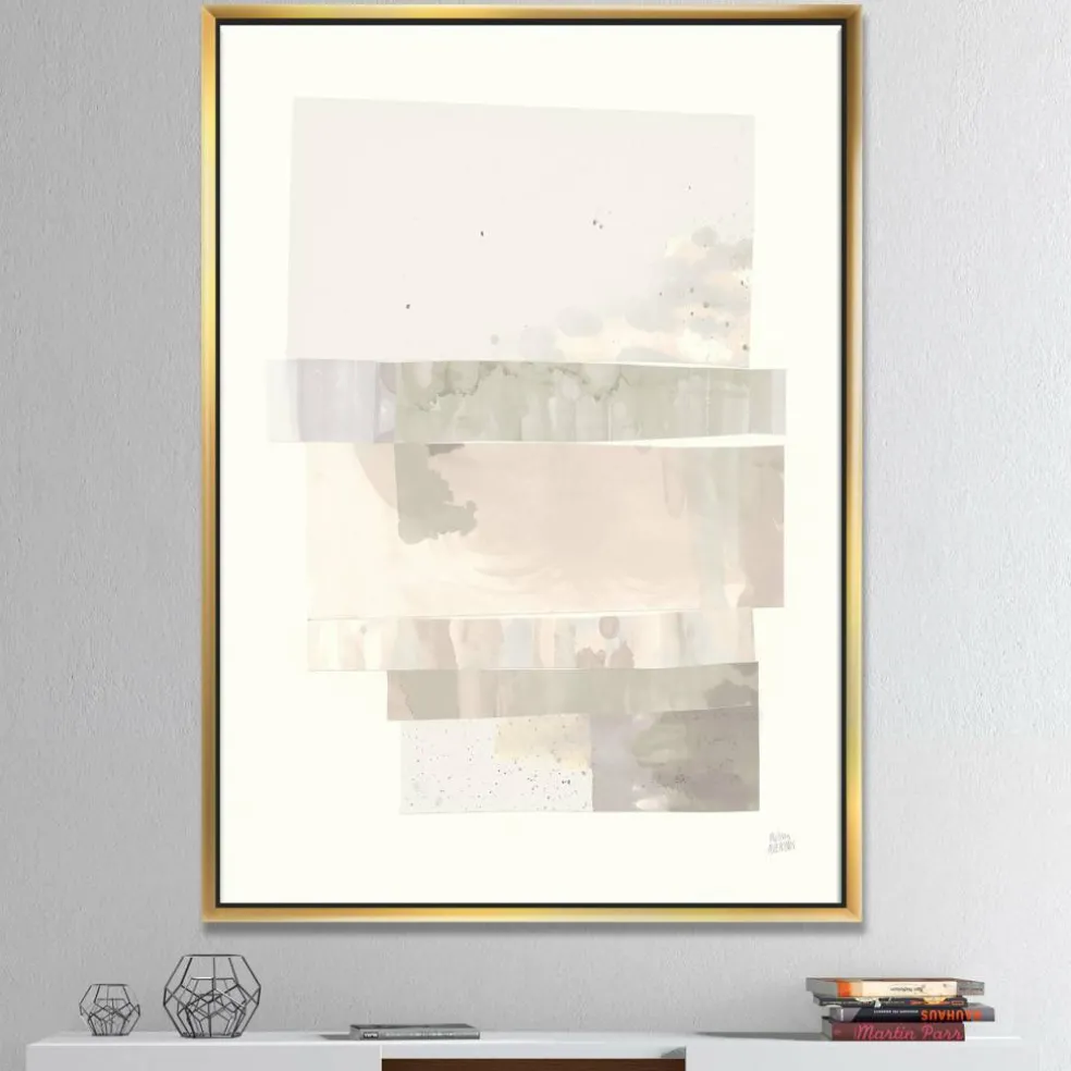 Designart - Geometric Neutral Form I - Shabby Chic Canvas in Gold Frame