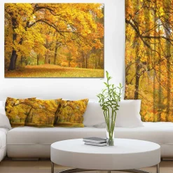 Designart - Golden Autumn Forest - Landscape Photography Canvas Print