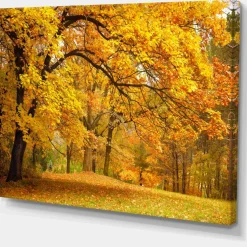 Designart - Golden Autumn Forest - Landscape Photography Canvas Print